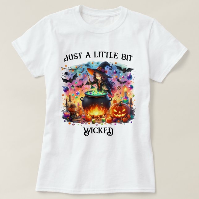 Cute Witch Stirring Cauldron T Shirt (Design framsida)