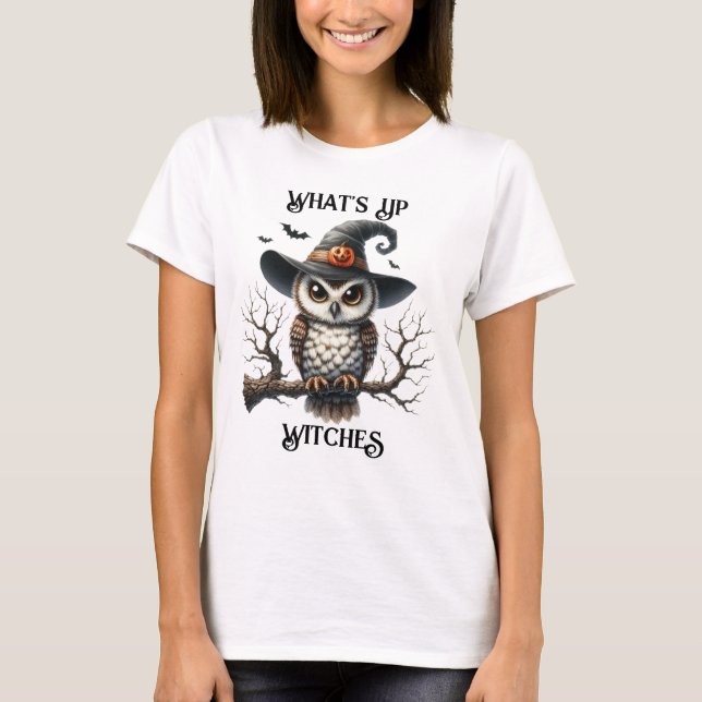Cute Witch Stirring Cauldron T Shirt (Framsida)