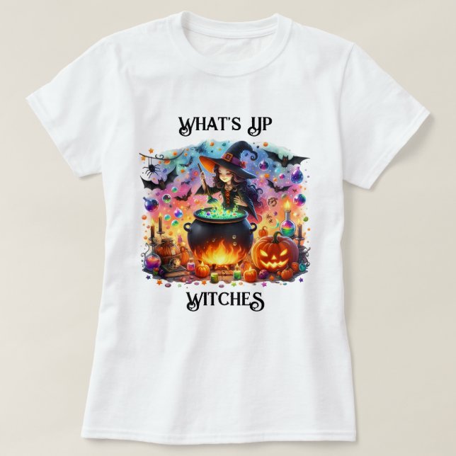 Cute Witch Stirring Cauldron T Shirt (Design framsida)