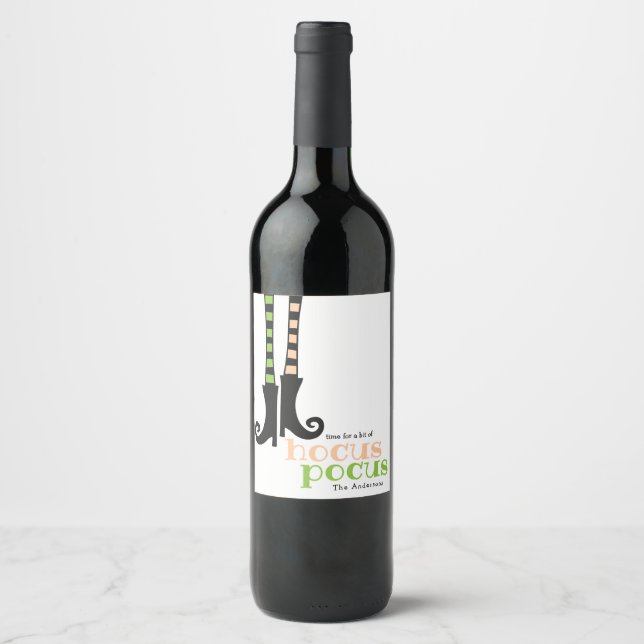 Cute Witch Stockings Boots Hocus Pocus Halloween Vinflaska Etikett (Framsida)