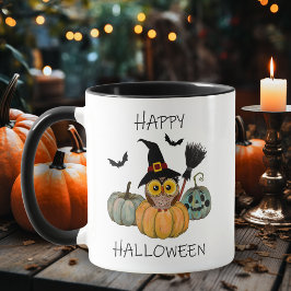 Cute Witch Uggla med Pumpkins Happy halloween Mugg