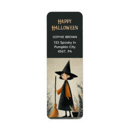 Cute Witch Whimsical Halloween Returadress Etikett