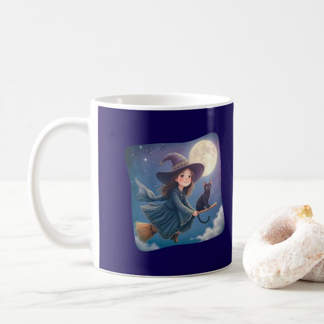 Cute Witch With Cat Mug Kaffemugg (Med munk)