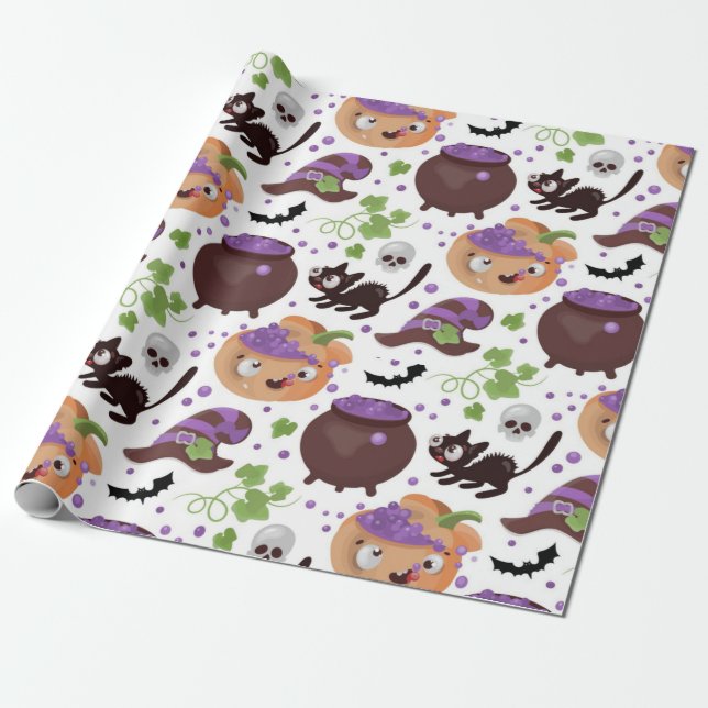 Cute Witches Brew Halloween Mönster Presentpapper (Utrullad)