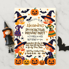 Cute Witches & Pumpkin Patch Halloween Birthday Inbjudningar