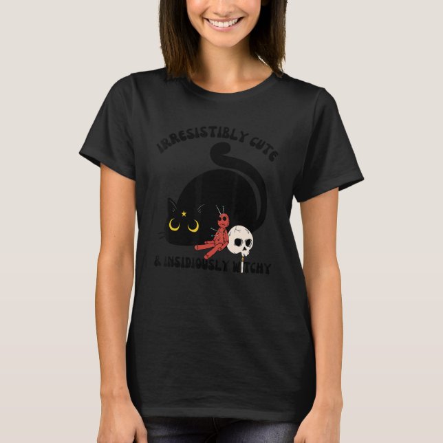 Cute Witchy Cat Halloween Black Cat Spooky Witch T Shirt (Framsida)