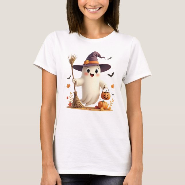 Cute Witchy Ghost Halloween T Shirt (Framsida)