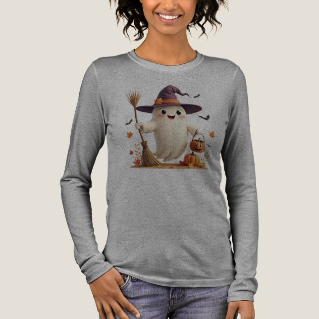 Cute Witchy Ghost Halloween T Shirt (Framsida)