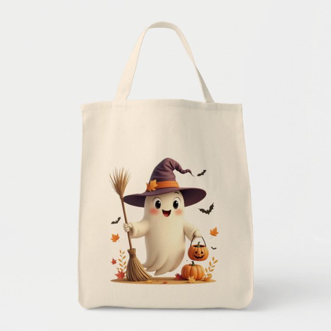 Cute Witchy Ghost Halloween Tygkasse (Framsidan)