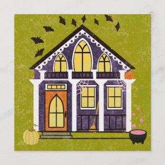 Cute Witchy Haunted Halloween Cottage  Inbjudningar