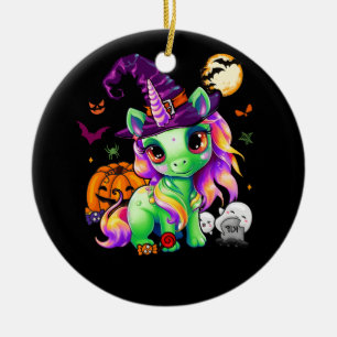 Cute Witchy Unicorn Halloween Witch Zombie Pumpkin Julgransprydnad Keramik