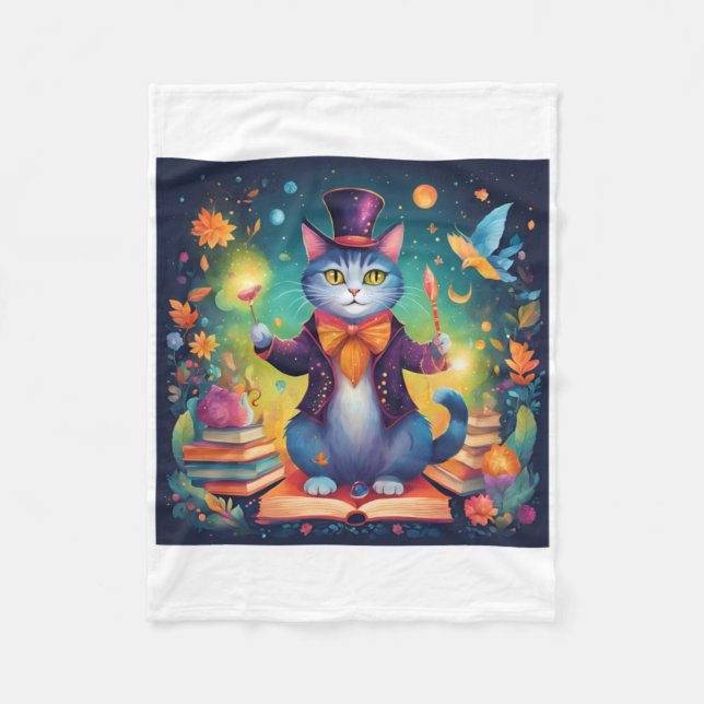 Cute Wizard för kattfästdon för toppen Fleecefilt (Framsidan)