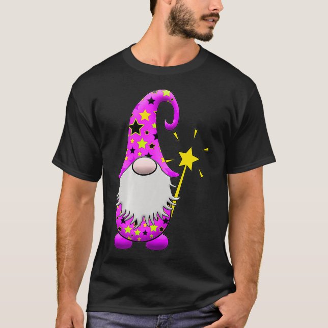 Cute Wizard Gnome Magician Magic Trollspö Stars Li T Shirt (Framsida)
