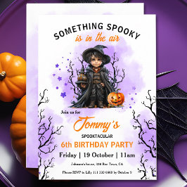 Cute Wizard Lila Orange Halloween Birthday Inbjudningar