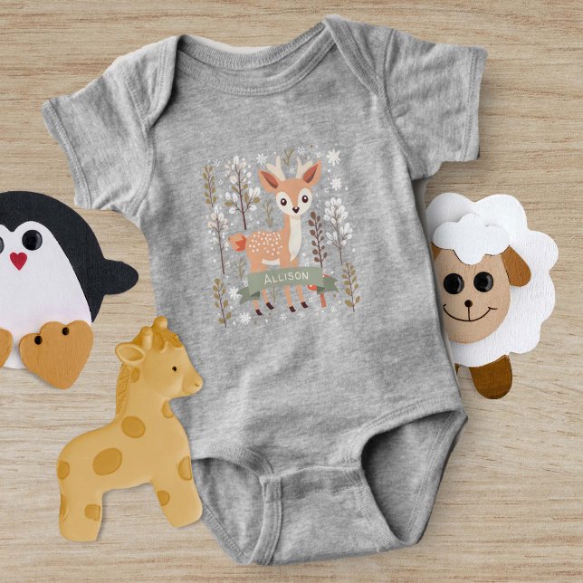 Cute Woddland Hjort, Forest Friends Gender Neutral T Shirt (Woodland Deer, Gender Neutral Baby bodysuit)