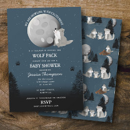 Cute Wolf Pack Woodland Moon Howling Baby Shower Inbjudningar