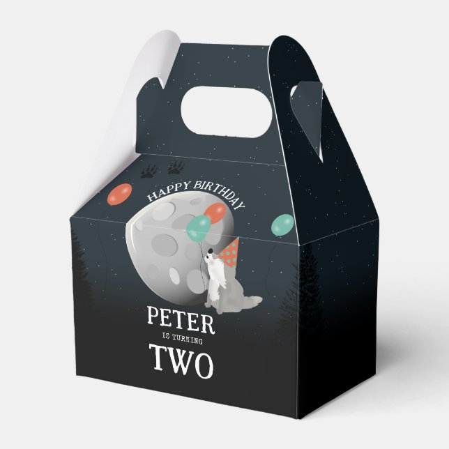 Cute Wolf Pack Woodland Moon Howling Birthday Presentaskar (Framsidan Sidan)