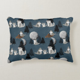 Cute Wolf Pack Woodland Night Baby Nursery Prydnadskudde