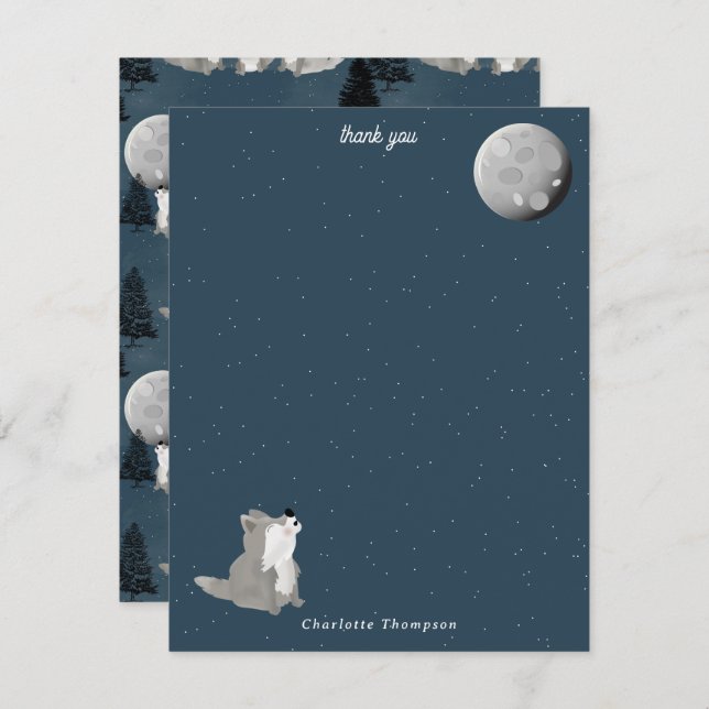 Cute Wolf Pack Woodland Night Sky Moon Kids Tack Kort (Fram/baksida)