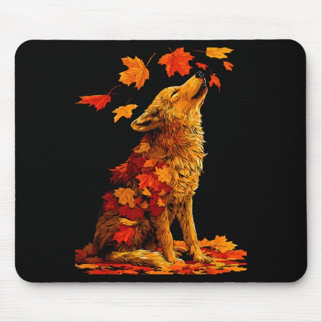 Cute Wolf With Fall Leaves Forest Animal Autumn Ae Musmatta (Framsidan)