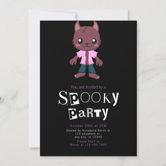 Cute Wolfman Modern Minimalist Halloween Inbjudningar (Framsida)