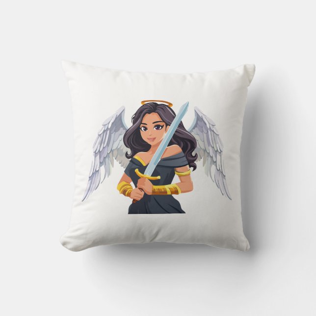 Cute woman Angel's with open wings and sword Kudde (Framsida)