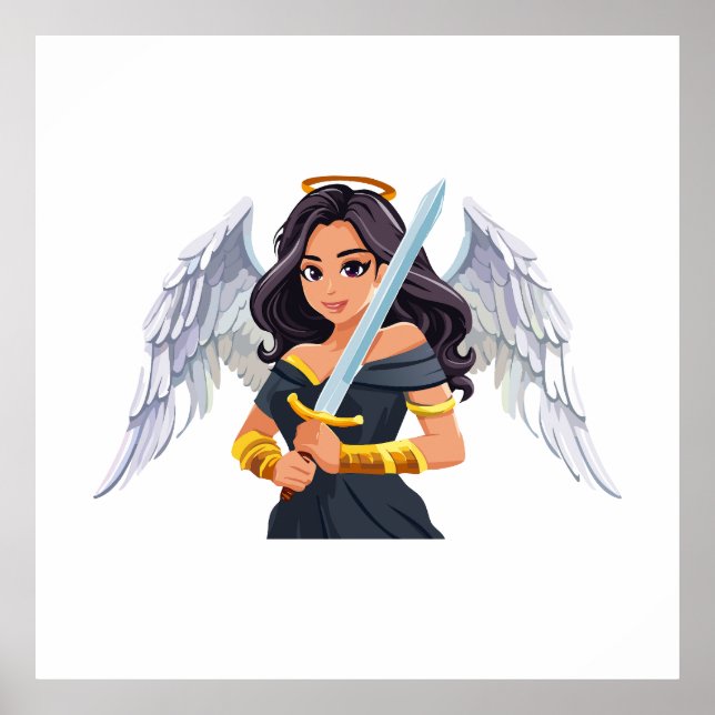 Cute woman Angel's with open wings and sword Poster (Framsidan)