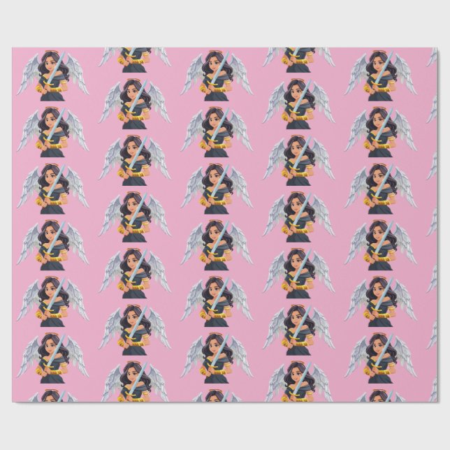 Cute woman Angel's with open wings and sword Presentpapper (Platt)