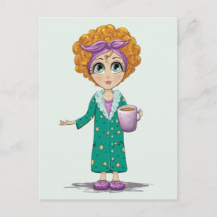 Cute Woman Drinking Coffee Vykort