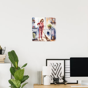 Cute Woman in Pajamas Doing Tvätt Adsible Poster