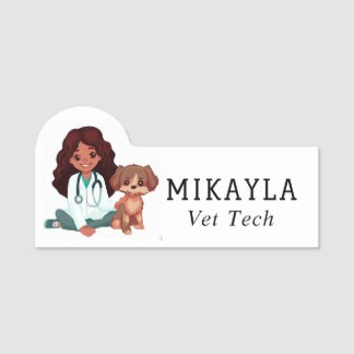 Cute Woman och Puppy Namnbricka