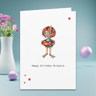 Cute Woman Swimmer Birthday Kort