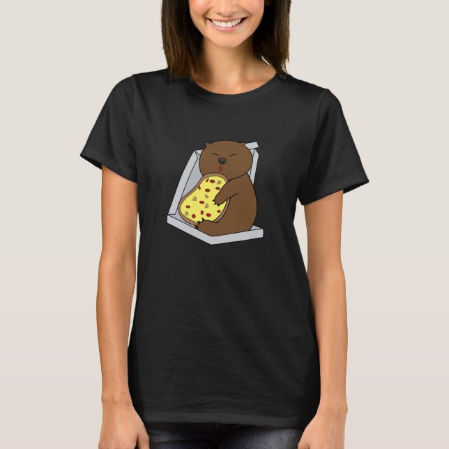Cute Wombat Eating Pizza Fast Food Rodent T Shirt (Framsida)