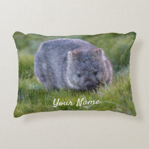 Cute Wombat Wildlife Animal Australia Grönt Prydnadskudde