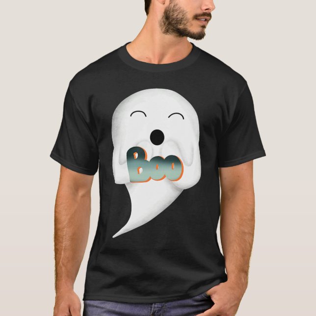 cute Womens Men ghost boo happy smiling adorable s T Shirt (Framsida)