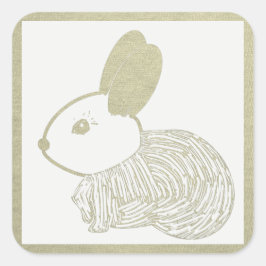 Cute Woodcut Bunny Fyrkantigt Klistermärke