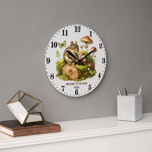 Cute wooden animals bok nook som läser älskare stor klocka (Kontor)