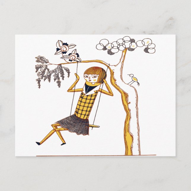 CUTE WOODEN DOLL ON SWING VYKORT (Framsida)