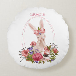 Cute Woodland Animal Bunny Blommigt Namn Rund Kudde