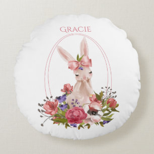 Cute Woodland Animal Bunny Blommigt Namn Rund Kudde