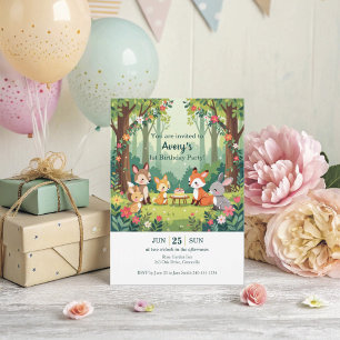 Cute Woodland Animal Child Bird Day Inbjudningar