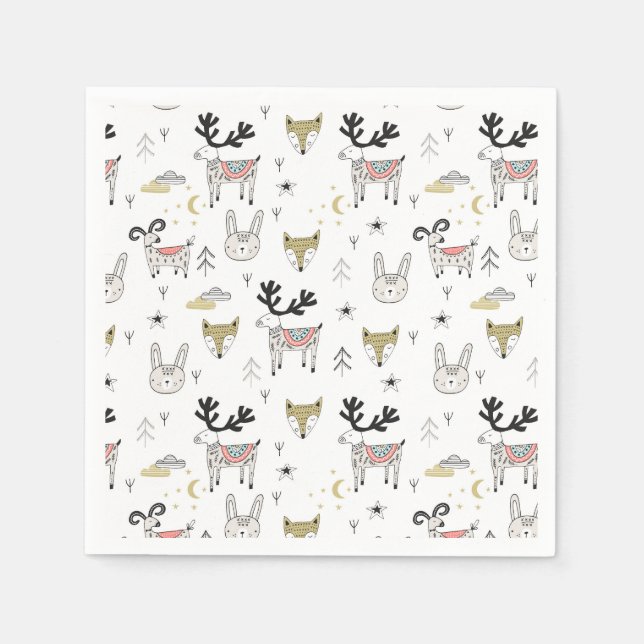 Cute Woodland Animal Doodle Mönster Pappersservett (Framsidan)