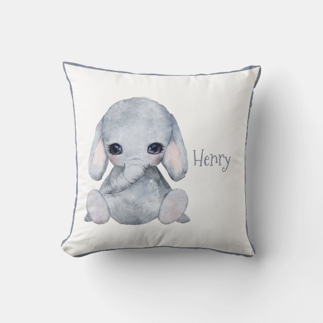 Cute Woodland Animal Elephant Namn Nursery Kudde (Framsida)