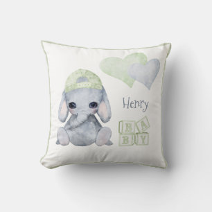 Cute Woodland Animal Elephant Namn Nursery Kudde