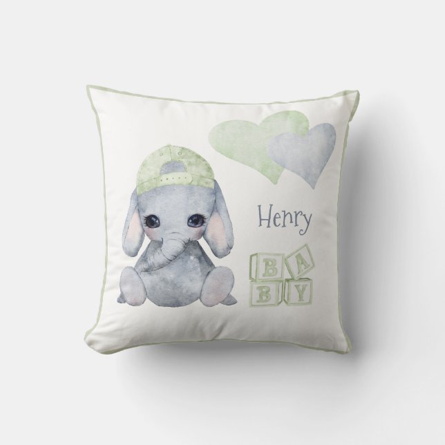 Cute Woodland Animal Elephant Namn Nursery Kudde (Framsida)