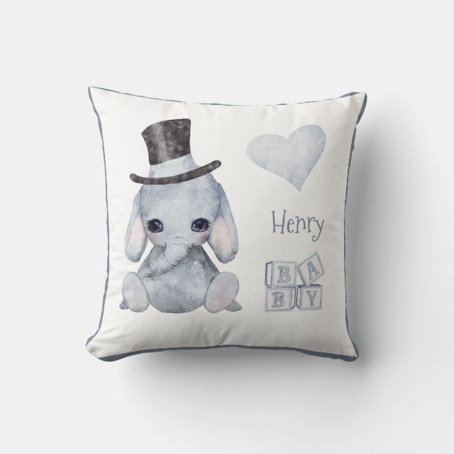 Cute Woodland Animal Elephant Namn Nursery Thrid P Kudde (Framsida)