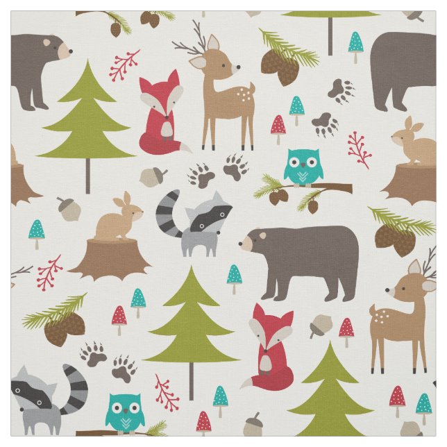 Cute Woodland Animal Fabric Tyg (Provkarta)