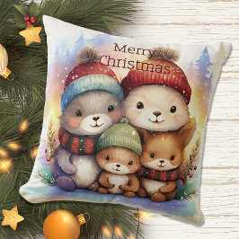 Cute Woodland Animal Family Holiday Kudde