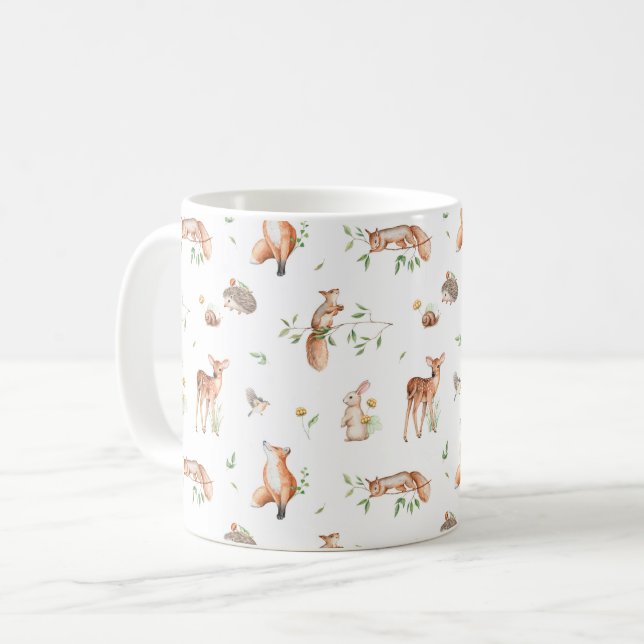 Cute Woodland Animal Friends Mönster Kaffemugg (Framsida vänster)