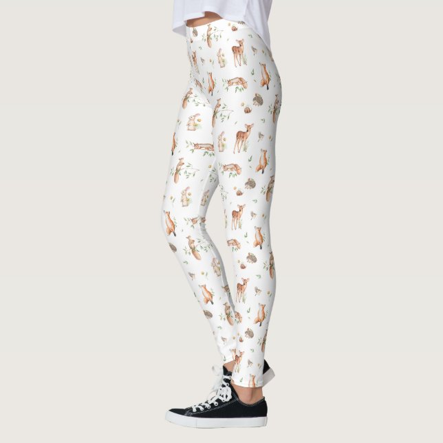 Cute Woodland Animal Friends Mönster Leggings (Vänster)